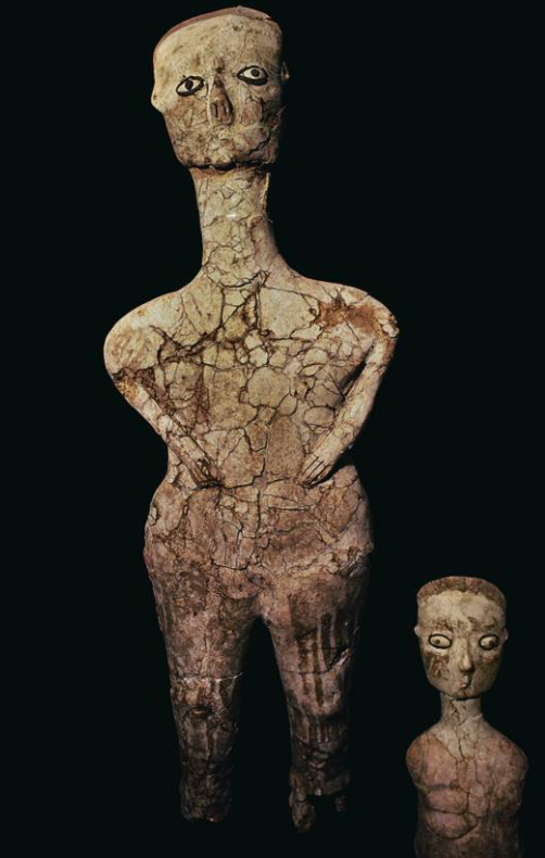 <p>Prehistoric Jordan. ca. 6750-6250 BCE Height of larger figure 33&quot; (84 cm). Department of Antiquities, Amman</p>