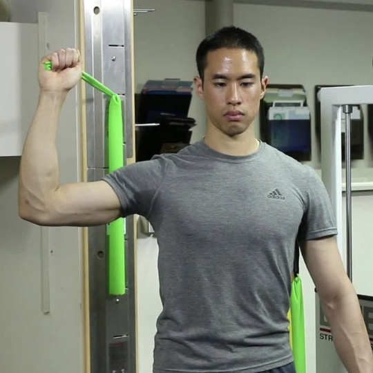 <p><span>Bend your elbow to 90 degrees, while keeping your elbow close to your body.&nbsp; Begin to slowly rotate the arm upwards towards your head</span></p><img src="https://knowt-user-attachments.s3.amazonaws.com/9f373a73-0a3a-4c6c-ae2d-d5cec64997e1.png" data-width="100%" data-align="center"><p></p>