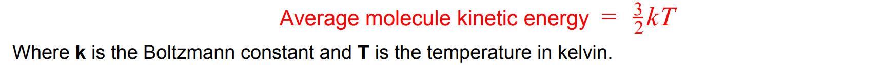 <p><strong>Average kinetic energy</strong> of molecules in a substance is directly proportional to the <strong>absolute temperature</strong> of the substance</p>