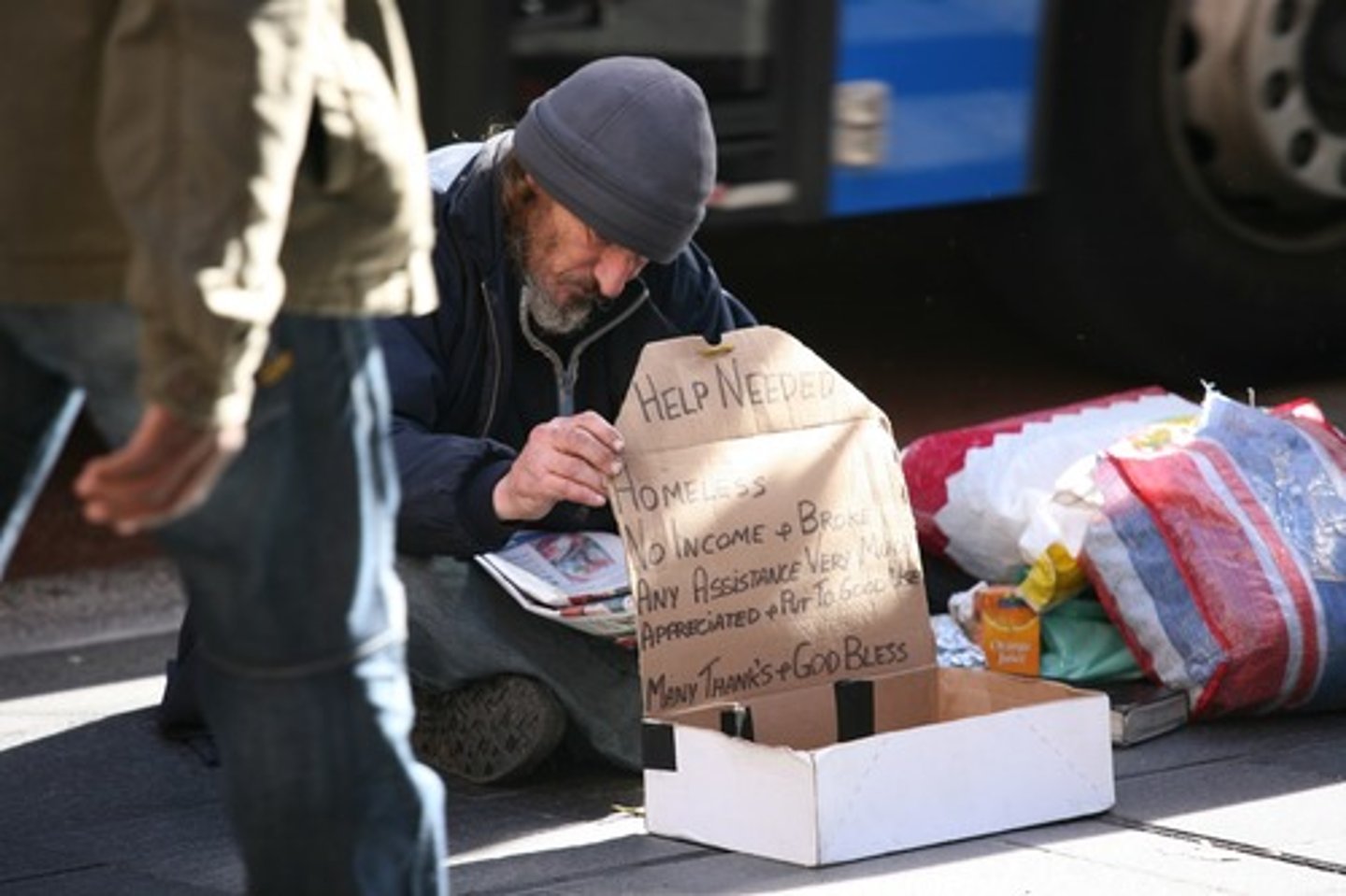 <p>(n.) beggar; (adj.) depending on begging for a living</p>