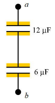 <p>A 12-<span>µF capacitor and a 6-µF capacitor are connected together as shown. If the charge on the 12-µF capacitor is 24 microcoulombs (24 µC), what is the charge on the 6-µF capacitor?</span></p><p><span>A. 48 µC</span></p><p><span>B. 36 µC</span></p><p><span>C. 24 µC</span></p><p><span>D. 12 µC</span></p><p><span>E. 6 µC</span></p>