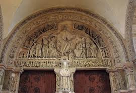 <p>the decorative semi-circular or triangular space above a doorway, window, or within a pediment</p>