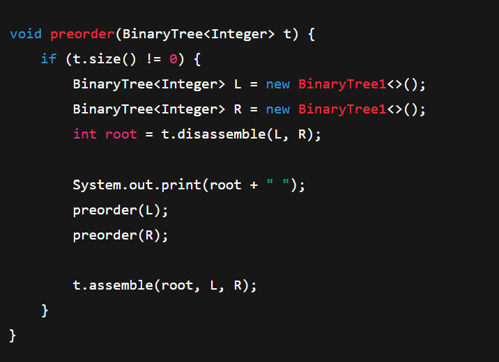 <p><br>root>left>right<br>Traversal for copying or printing the tree structure</p>