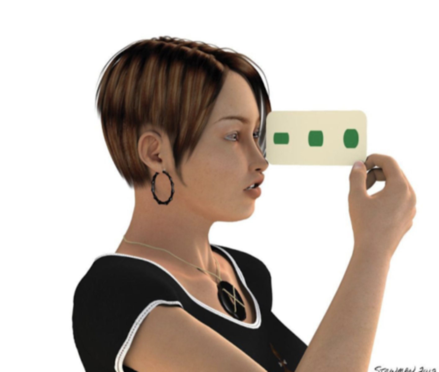 <p>- have pt hold card at bridge of nose</p><p>- fixate the dot farthest away from him</p><p>- ask them what they see</p><p>- should see a mix of one dot and then the other dots as double (physiological diplopia)</p><p>- if pt is able to fuse the farthest dot have them switch to the center dot and hold for 10 seconds and then repeat with the near dot</p><p>- continue alternating fixation from one dot to the other</p>
