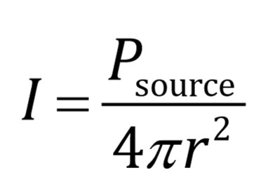 <p>Psource = power of the source </p><p>4pir² is the surface area of a sphere </p>