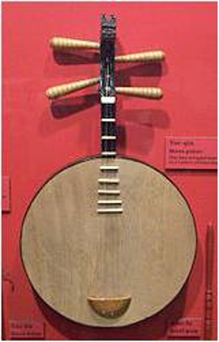 <p>originating from the Arabic states, is shaped like the modern guitar and played in similar fashion. It has a resonating body, a neck, and one or more strings which stretch across the length of its body and neck. The player tunes the strings by tightening or loosening the pegs at the top of the lute's neck. West African plucked lutes include the konting, khalam, and the nkoni.</p>