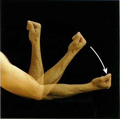 <p>bending a joint away from the body</p>