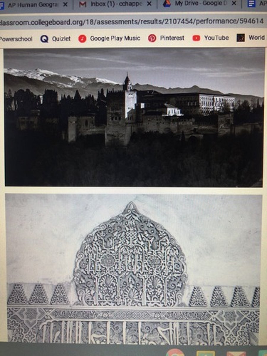 <p>Southern Spain was once under Muslim control, as indicated by the Islamic architecture of the palace in the images.</p>