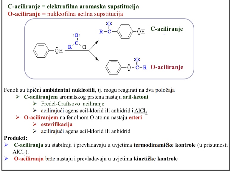 <p>Produkti C-aciliranja su stabilniji i prevladavaju u uvjetima termodinamicke kontrole (u prisutnosti AlCl3)</p>