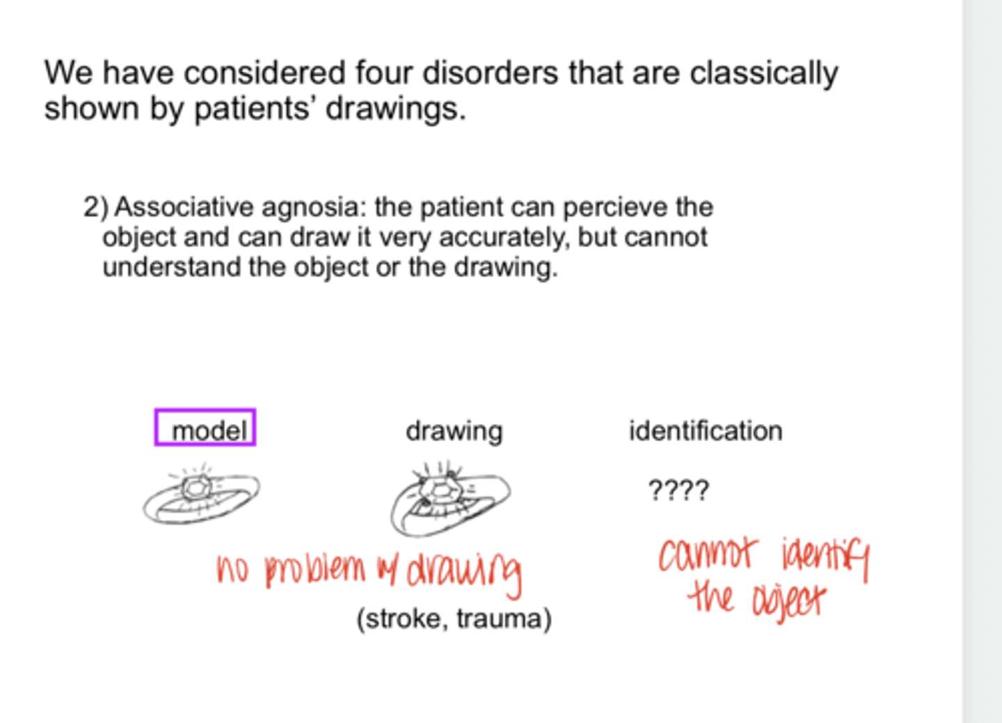 <p>REVIEW: Associative agnosias are common with what disorders?</p>