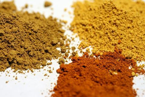 <p>earthy pigment; brown, yellow, orange, &amp; red</p>