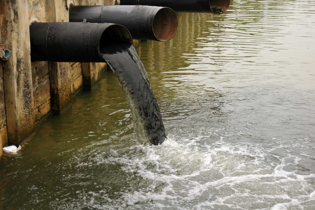 <p>pollution that empties from a pipe or drain directly into a body of water</p>