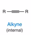 <p>alkyne = triple bond</p><p>the y looks like 3 strokes, triple bond…</p>