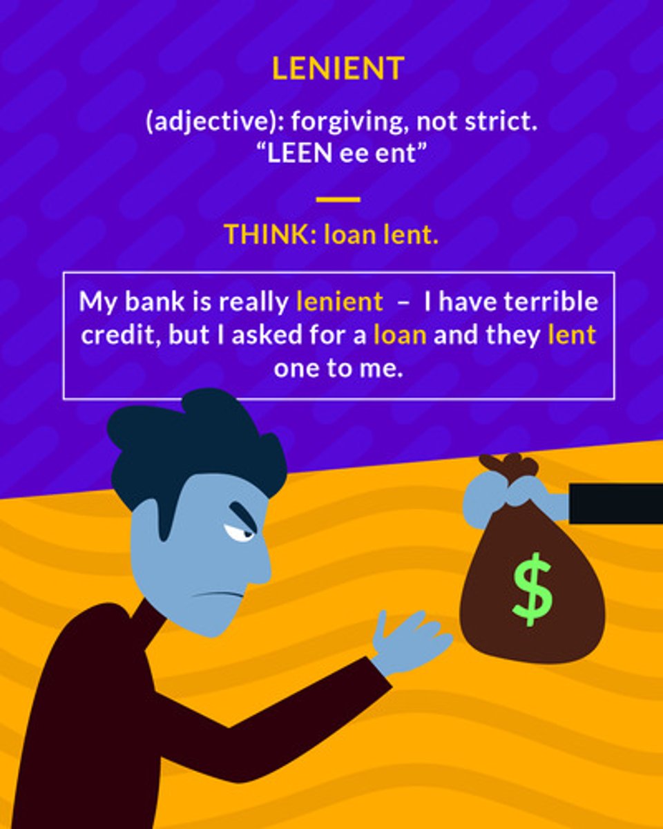 <p>(adj.) not strict</p>