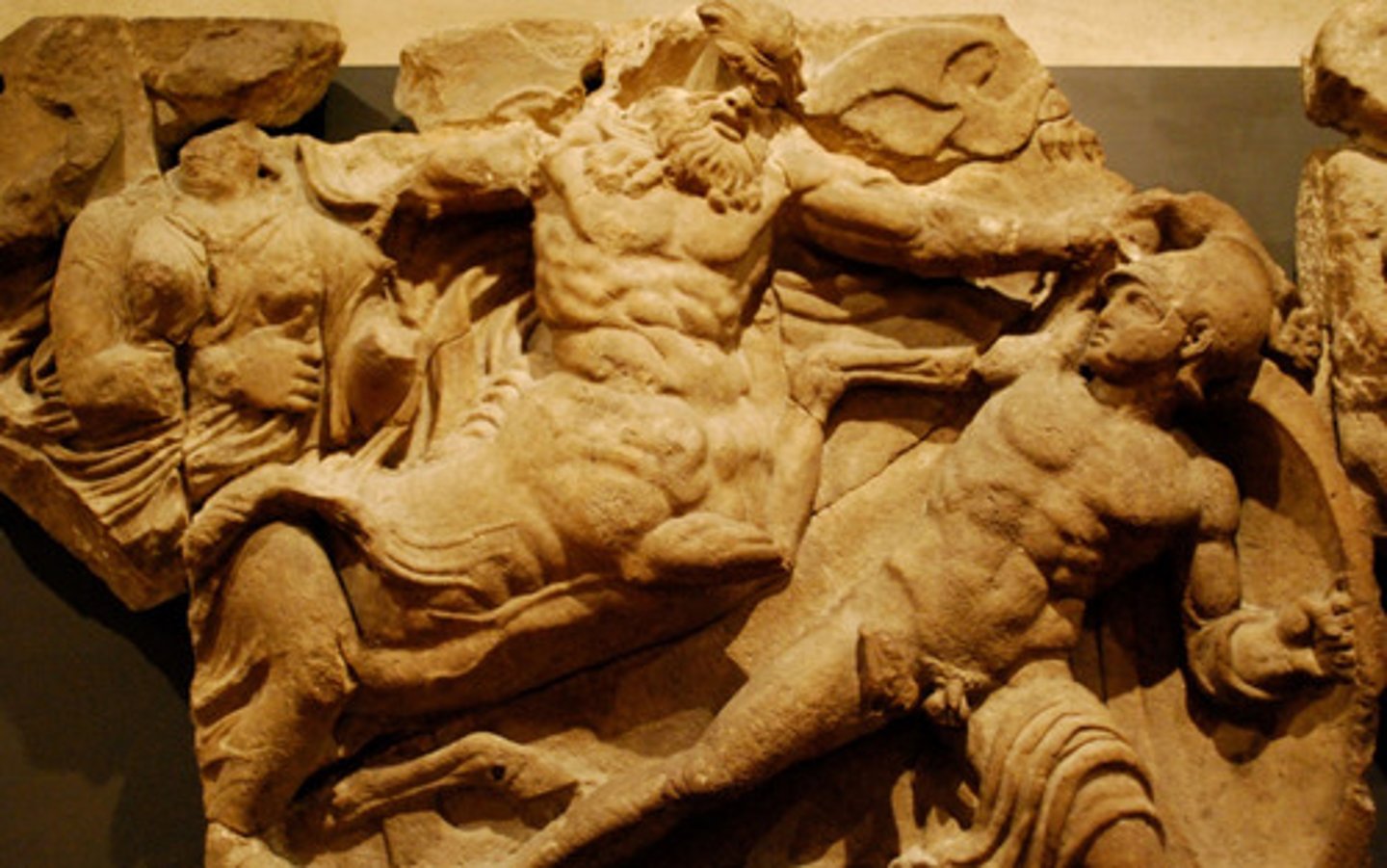 <p>centauromachy (with a scene involving Apollo and Artemis)</p>