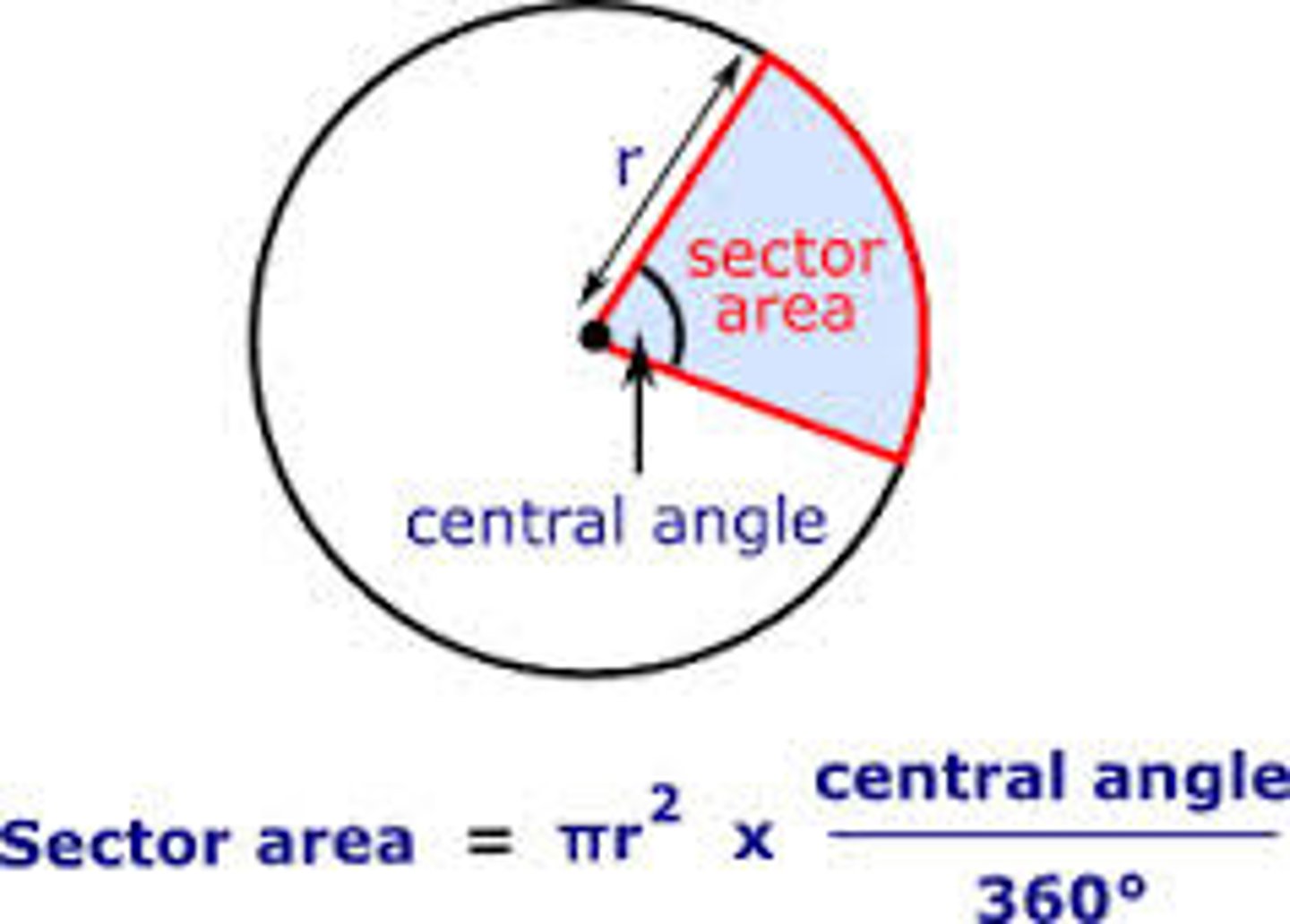 <p>arc measure/360 ⋅ πr²</p>