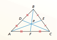 The centroid of a triangle is two-thirds of the
distance from each vertex to the midpoint of
the opposite side.