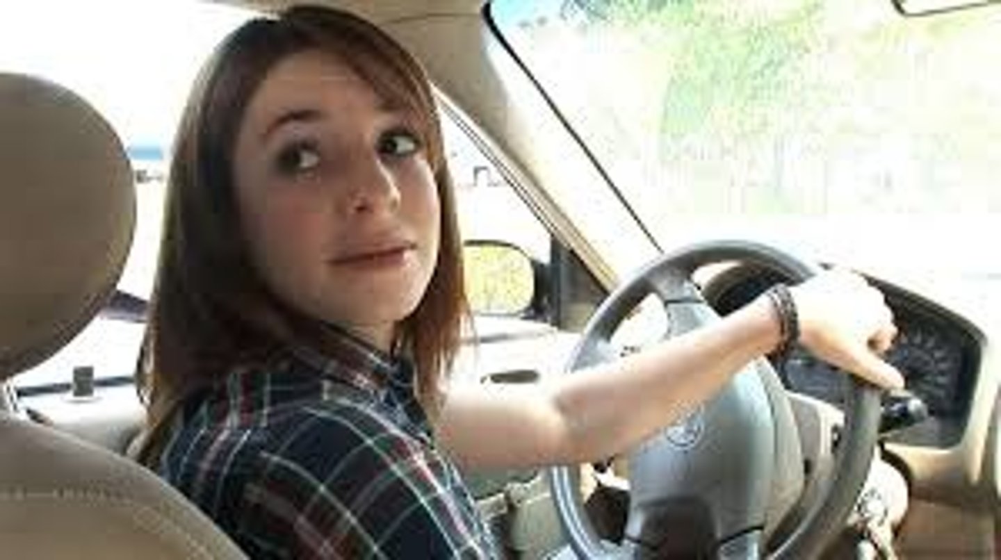 <p>turned to the right until he/she can clearly see through the back window w/o use of mirrors</p>