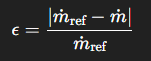 <ul><li><p>Compare deviations between m˙ref\dot{m}_{\text{ref}}m˙ref​ and m˙\dot{m}m˙ from the probe.</p></li><li><p>Use relative error:</p><p></p></li><li><p>Include:</p><ul><li><p><strong>Repeatability uncertainty</strong> (same setup, different day)</p></li><li><p><strong>Calibration uncertainty</strong> (fitting error from polynomial)</p></li><li><p><strong>Sensor noise/error</strong> (resolution limits of pressure scanner)</p></li></ul></li></ul><p></p>