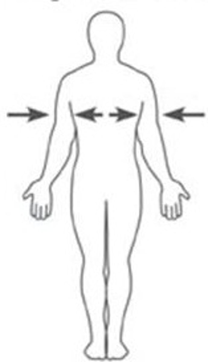 <p>closer to the surface of the body</p>