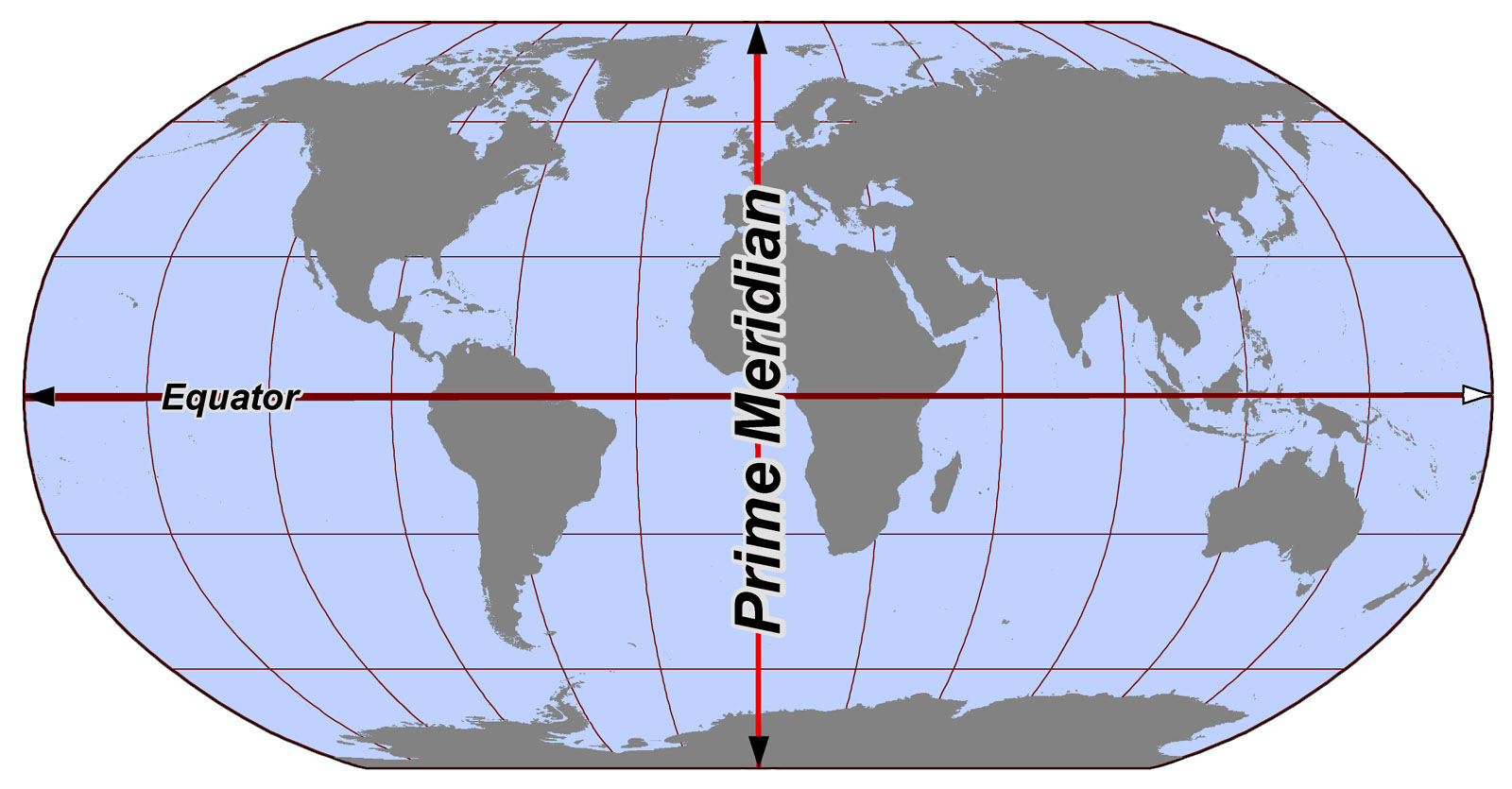 <p>the line of 0° longitude, the starting point for measuring distance both east and west around Earth (opposite the int. date line)</p>