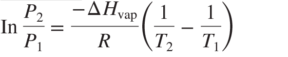 An equation that expresses the linear relationship between vapor pressure *P* of a liquid and temperature *T*; in two-point form, it is 