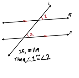 <p><span style="background-color: inherit; color: windowtext;">If corresponding angles are congruent,&nbsp;</span><span style="line-height: 47px; color: windowtext;">&nbsp;</span></p><p class="Paragraph SCXO142493223 BCX8" style="text-align: left;"><span style="background-color: inherit; color: windowtext;">Then the lines intersected by a transversal are parallel</span></p>