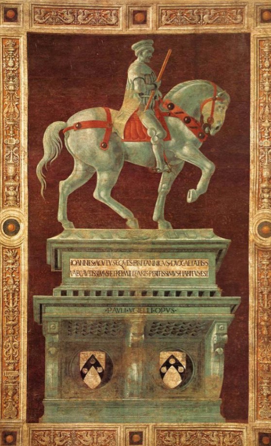 <p>sir john hawkwood, fresco, 1436,  uccello, cathedral of florence, florence, italy</p>