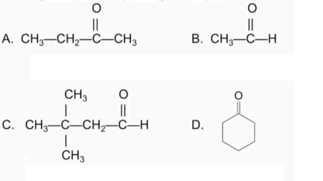 <p>Classify each as an 1) aldehyde or 2) ketone</p>