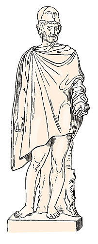 <p>Rectangular worn by men over a chiton, leather or wool, pinned over the shoulder, served as a blanket when traveling</p>