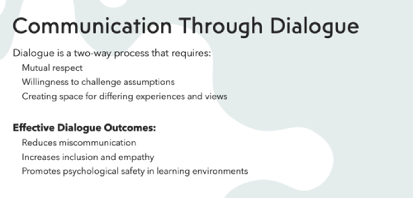 <p>- Mutual respect</p><p>- Willingness to challenge assumptions</p><p>- Creating space for differing experiences and views</p>