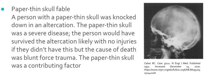 <ul><li><p><span style="background-color: transparent;"><strong>Cause of death </strong>is whatever caused the victim to die; the lethal chain of events</span></p></li><li><p><span style="background-color: transparent;"><strong>Mechanism of death </strong>the specific change in the body that causes the victim to die (ex. Extreme blood loss caused by a bullet, not receiving enough oxygen)</span></p><ul><li><p><span style="background-color: transparent;">Injury has a higher priority over disease when it comes to determining the cause of death</span></p></li></ul></li></ul><p></p>