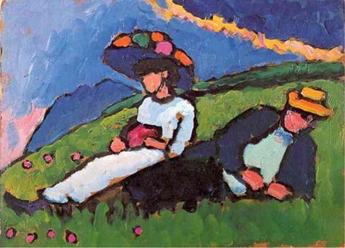 <p>Abstraction Comparison</p><p>Gabriele Münter uses abstraction by simplifying forms, flattening space, and emphasizing bold outlines and color, while still maintaining recognizable subjects such as landscapes or figures. In contrast, Wassily Kandinsky moves toward nonobjective art, in which forms are completely detached from the visible world. While Münter's work remains grounded in reality, Kandinsky's abstraction is more spiritual and theoretical, aiming to express inner emotions through pure color and form. This comparison shows Münter as part of the transition toward abstraction, while Kandinsky represents its full development.</p>