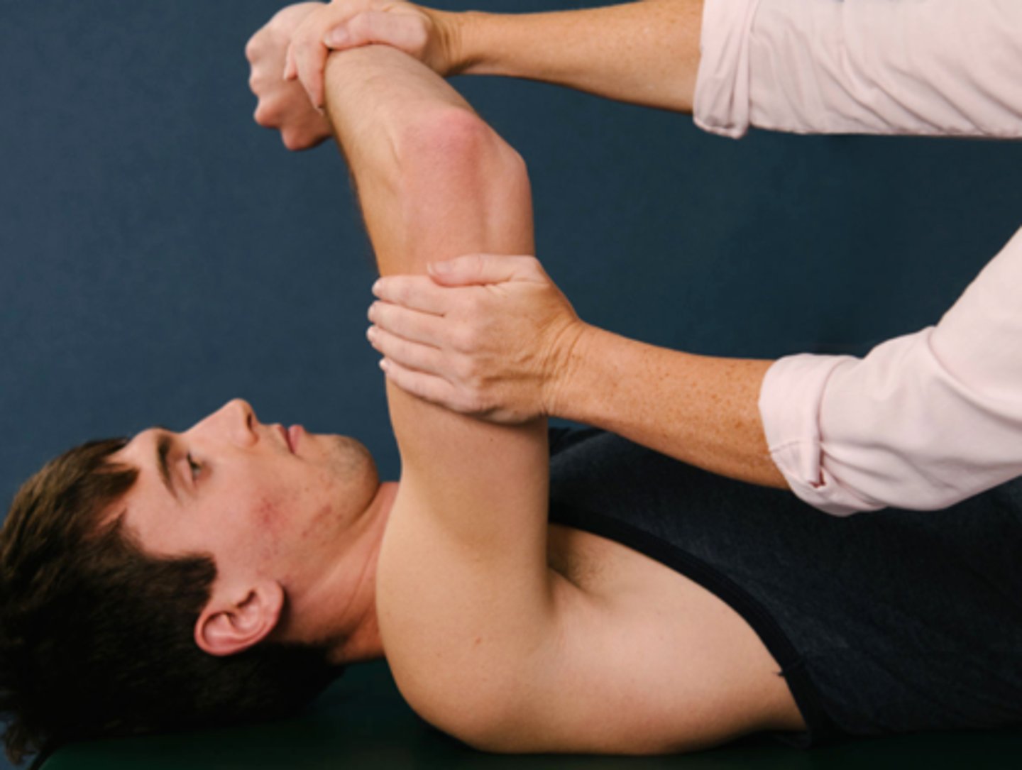 <p>Muscles: Triceps brachii and anconeus</p><p>Patient Position: Supine with shoulder flexed to 90 degrees and internally rotated; elbow flexed to 90 degrees</p><p>Stabilize: distal humerus supporting shoulder in flexed position</p><p>Resistance: Distal ulnar forearm</p><p>Compensations: Shoulder extension &amp; lateral trunk flexion</p>