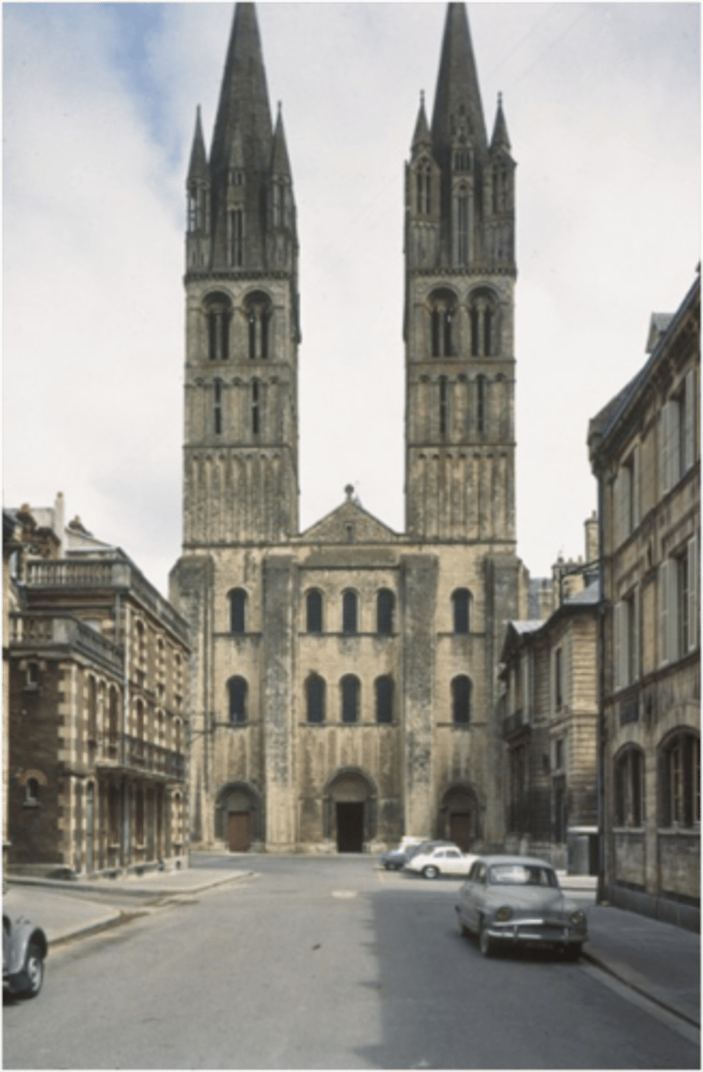 <p>set the standard for Norman Romanesque churches, influencing later Gothic cathedral façades</p>