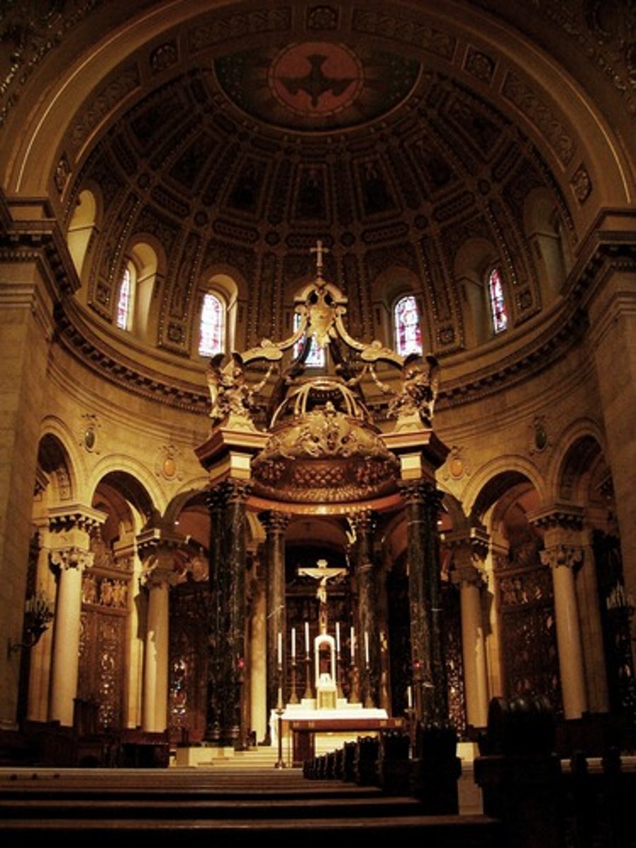 <p>The part of a church where the main altar usually is.</p>