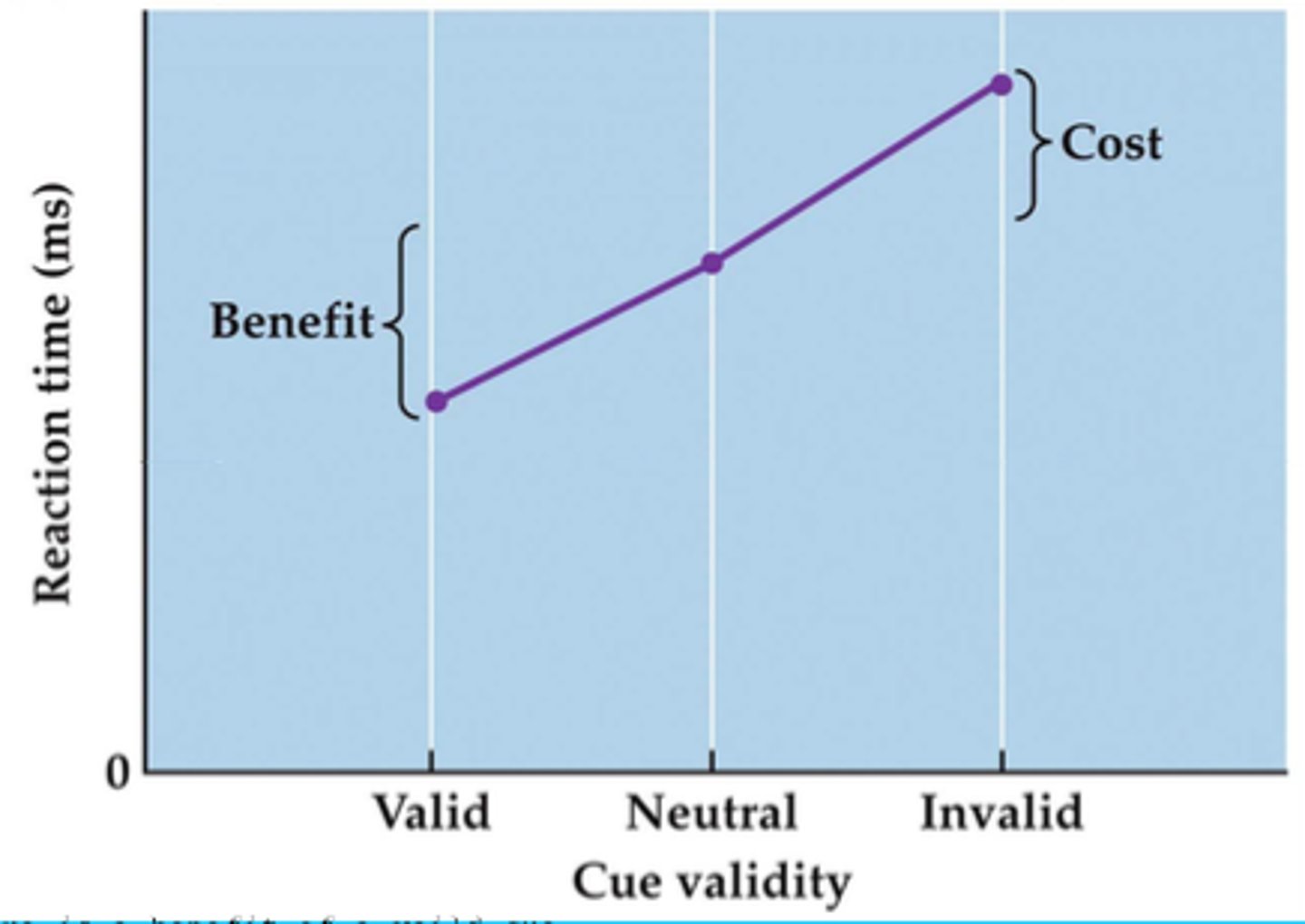 <p>the cue to target interval is &gt;300 ms</p><p>-there is a benefit from a valid cue</p><p>-there is a cost from an invalid cue .</p>