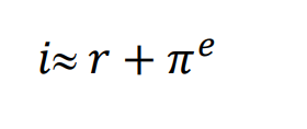<p>i = nominal interest rate r = real interest rate π<sup>e</sup> = expected inflation rate </p>