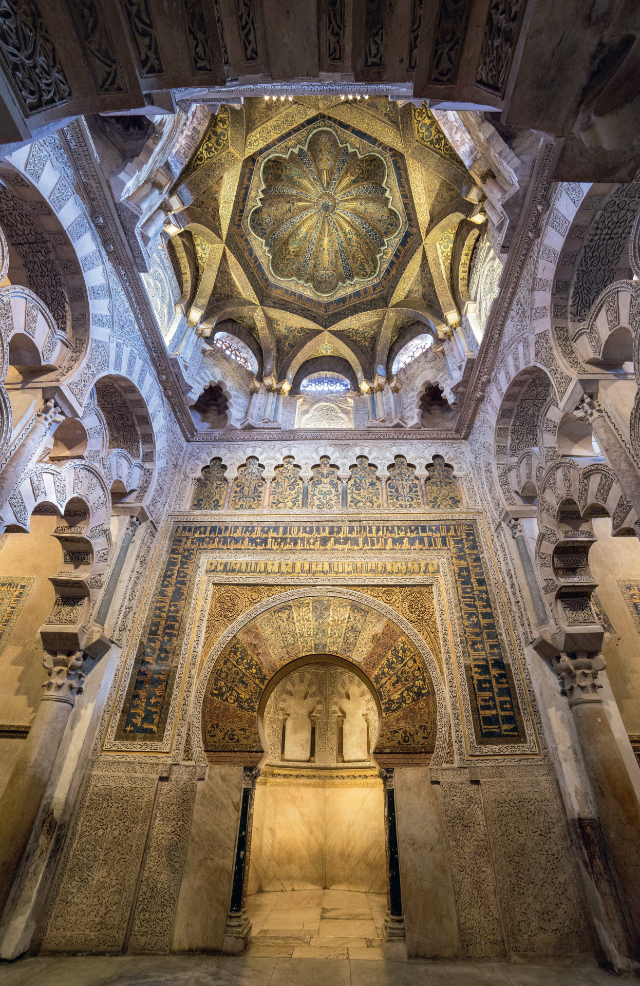 <p>Name - Great Mosque of Cordoba (Plan and Maqsura and Mihrab)</p><p>Date -</p><p>Culture -</p><p>OG Location -</p><p>Function -</p><p>Patron -</p><p>Material -</p><p>Other - X is maqsura, maqsura was a space reserved for the caliph and his entourage, <span>techniques and design elements associated with early Umayyad rulers in Damascus and Jerusalem, gold Kufic inscriptions framing the opening of the mihrab, multilobed and interlocking stone arches this space is covered by a melon-shaped ribbed dome on an octagonal base</span></p>