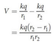 <p>the scalar sum of the potentials due to each charge at that point</p><p>r1 - r2 ≈ d cos θ</p>