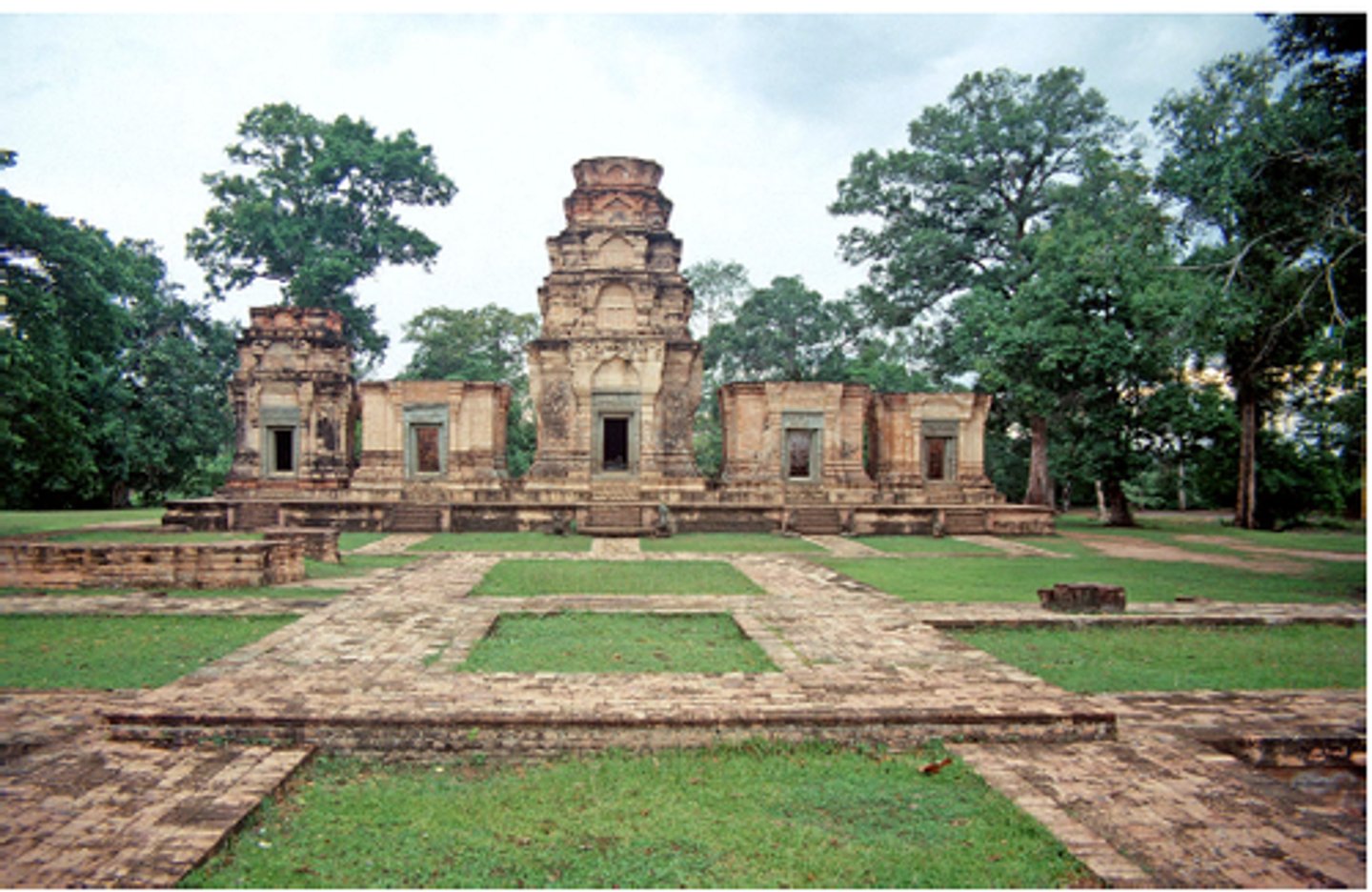 <p>a temple tower in Khmer architecture constructed of stone and richly carved with bas-reliefs depicting epic tales and important events of Khmer history</p>