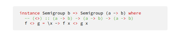 <p>← As shown in the picture</p><p>Since we are combining outputs of both functions together to form the output of the semigroup operation, the outputs of both functions (b) need to be semigroups as well. </p>