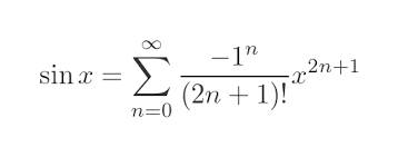 <p>x - x³/3! + x^5/5! - x^7/7! …</p><p>Sin starts with x, switches signs, and is sinisterly odd</p>