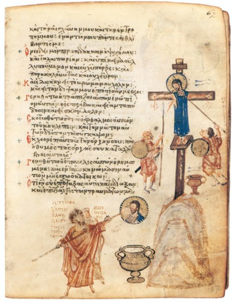 <p>Name: The Crucifixion and Iconoclasts</p><p>Time Period: Mid 9th Century</p><p>Medium: Tempera on Vellum</p>