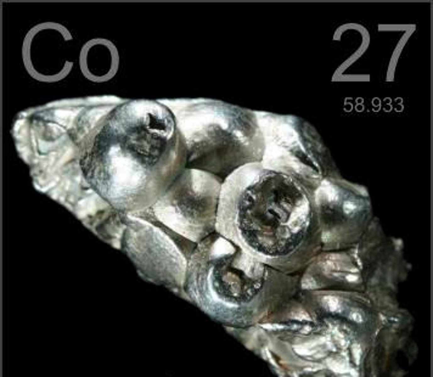 <p>Appears bluish white, very toxic.</p><p>• +2 and +3 oxidation states</p><p>• Used in alloys such as stainless steel, dyes to color glass, catalyst, B12, magnets, drill bits</p>
