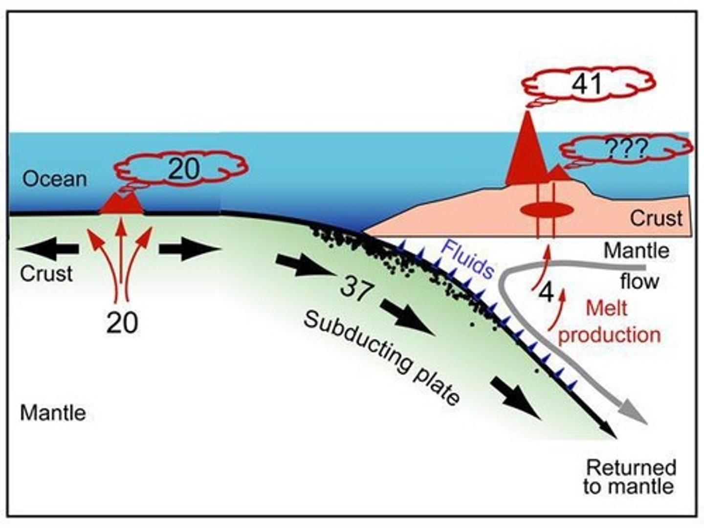 <p>Areas where oceanic crust is destroyed.</p>
