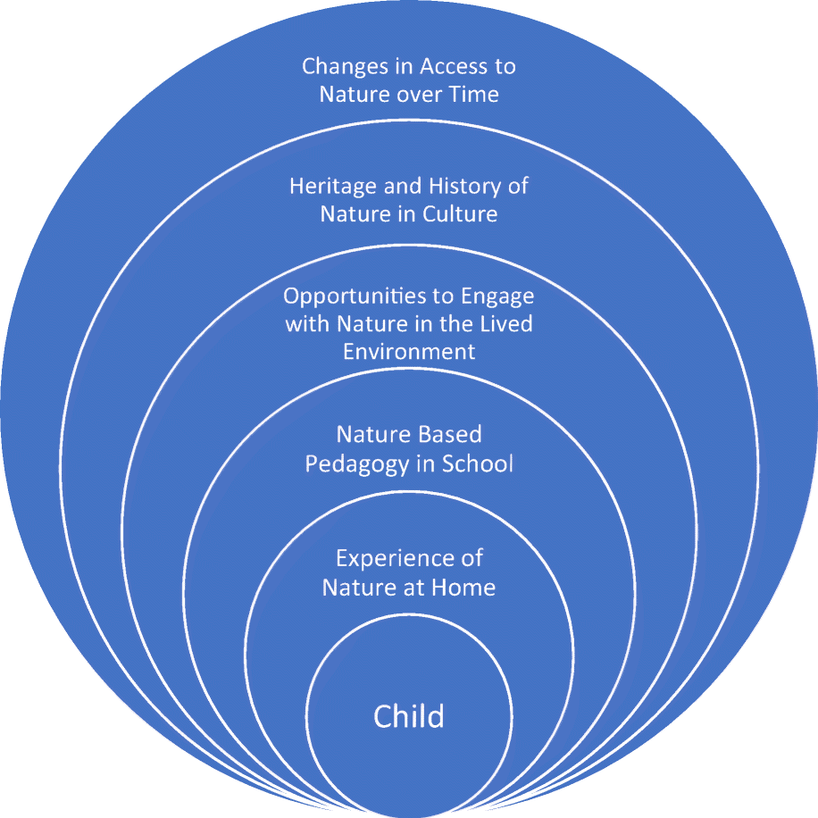 <p>Chronosystem, macrosystem, exosystem, mesosystem, microsystem, the individual </p>