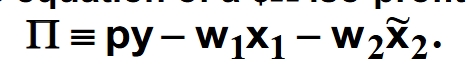 <p>This is the line that contains all the production plans that provide a profit level of $<span>π. The iso-profit line is represented by the equation π = py - w1×1 - w2×2 (where input 2 is a fixed cost).</span></p>