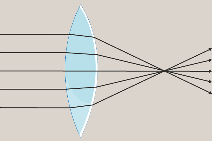 <p>A lens that is curved and is thicker in the middle. Convex lenses cause light rays to converge and can produce either bigger or smaller images. </p>