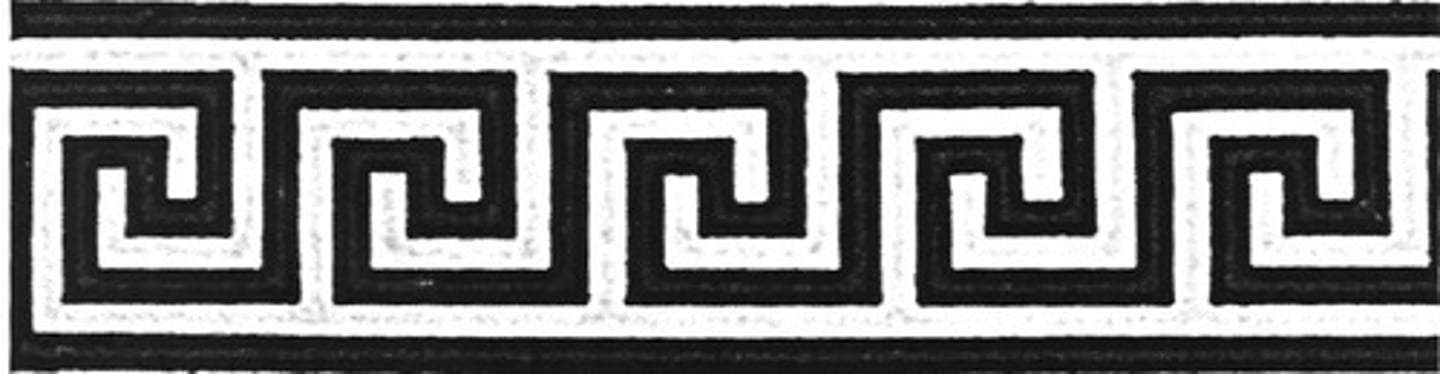<p>-Fret Motif</p><p>-not a border, visually complex</p><p>-linear components together in a new assembly</p>